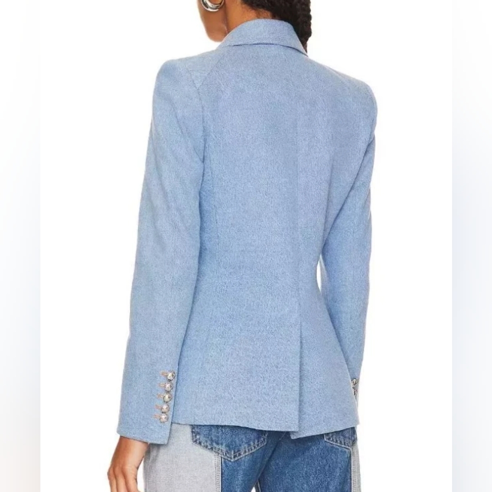 Veronica Beard Light Blue Denim Double-Breasted Blazer - Picture 2 of 15